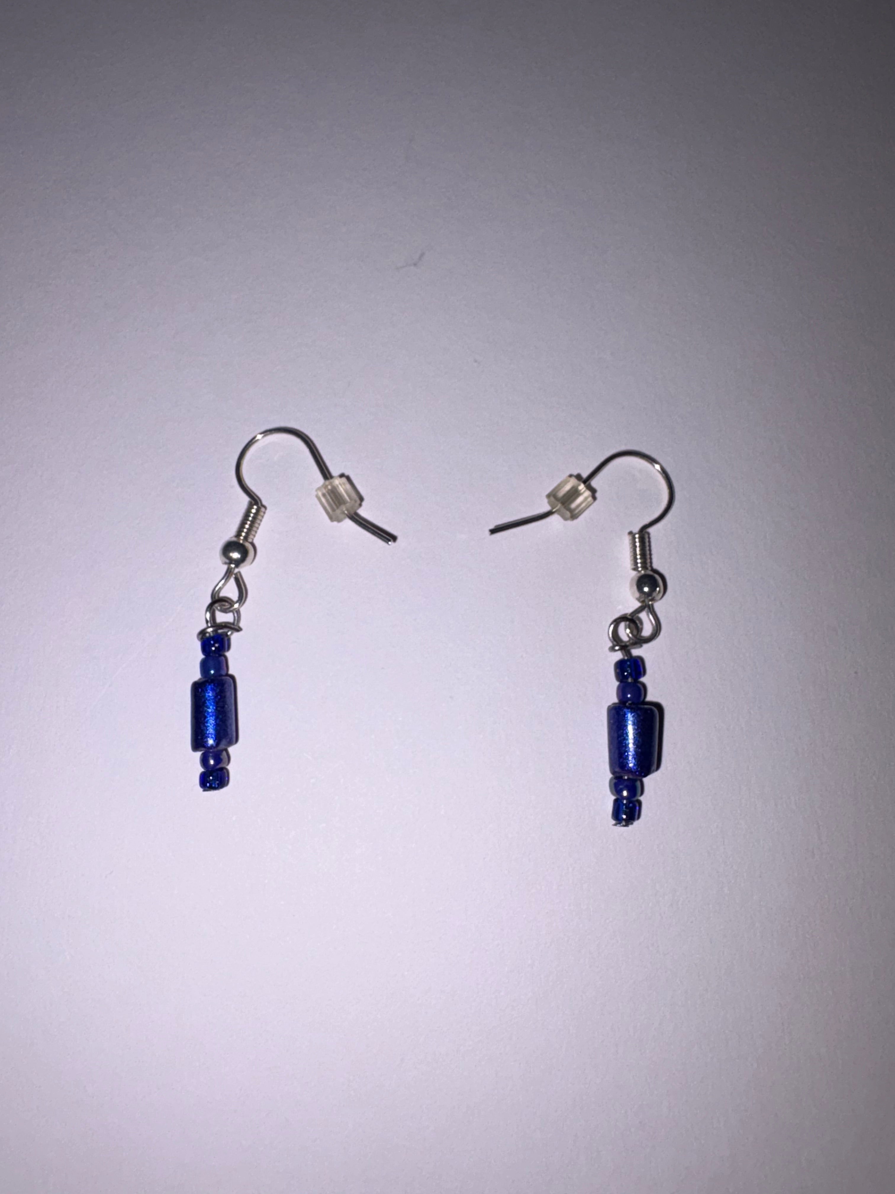 Small Dark Blue Rectangular Earrings