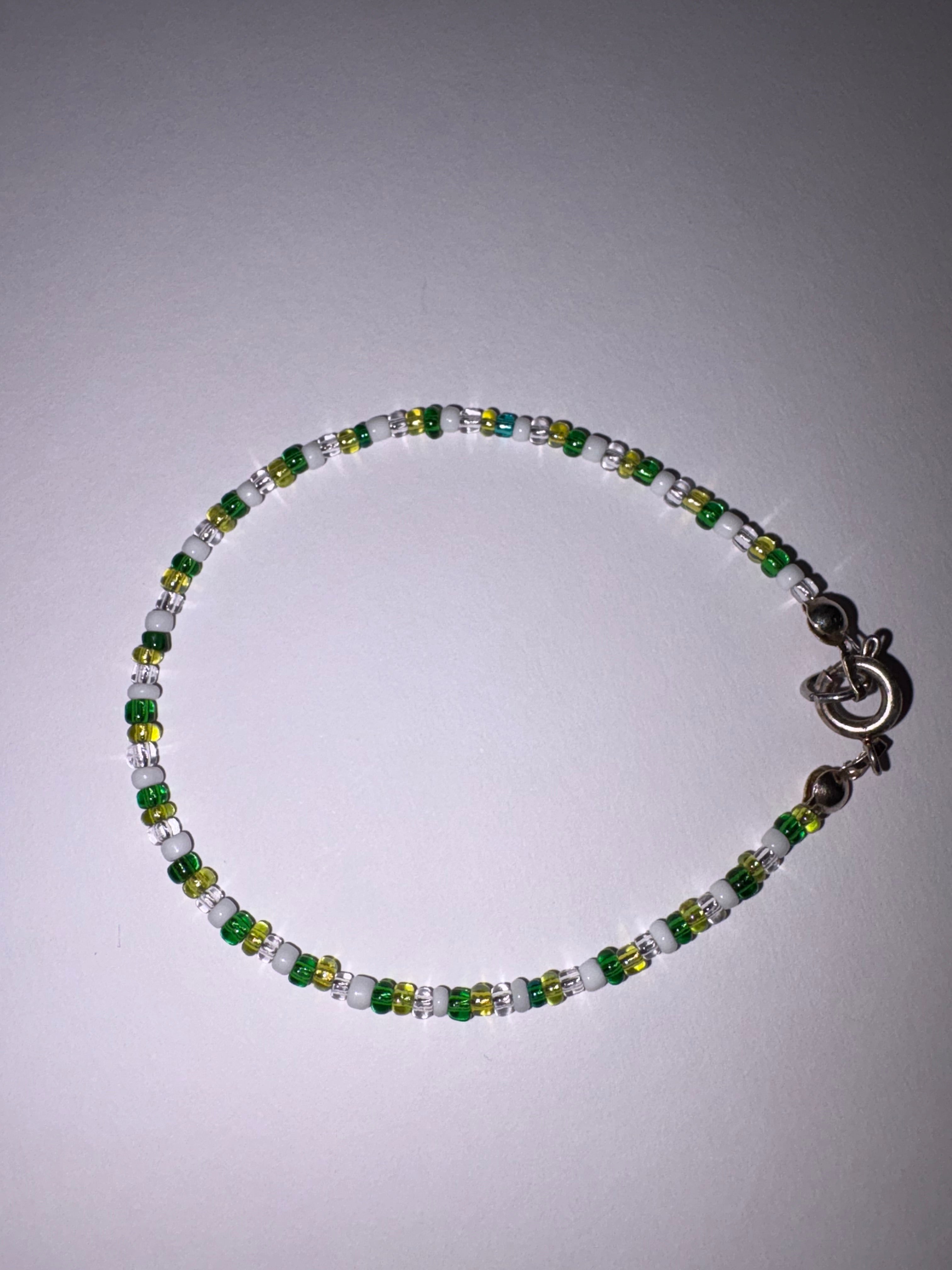 White and Green Glass Bead Bracelet